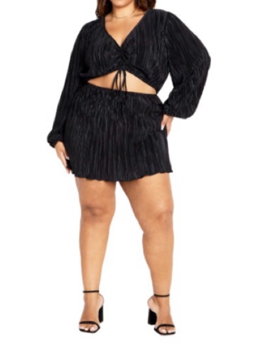 Plus Size Black Long Sleeve Cutout Minidress